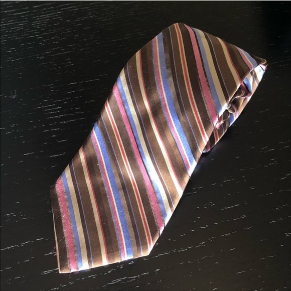 Ted Baker 100% silk brown pink and blue striped - Picture 1 of 5
